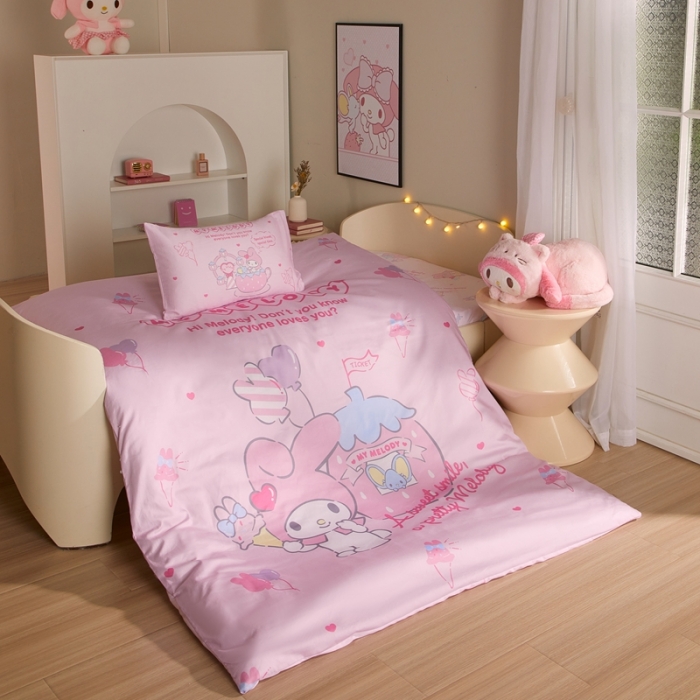 91家纺网 家纺一手货源 找家纺 （总）蘭菲 2023新款幼儿园全棉印染三丽鸥全棉大版卡通三件套