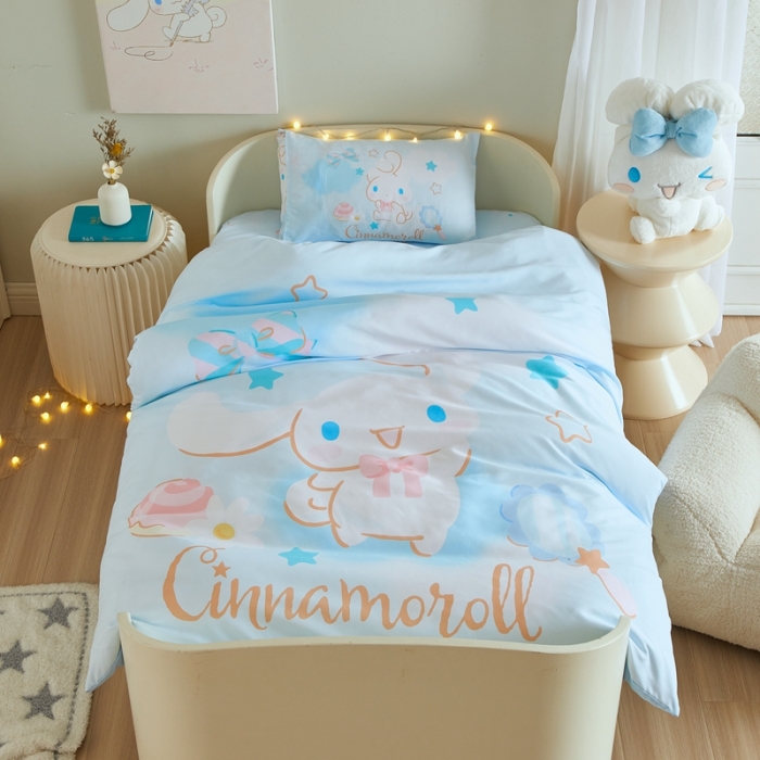 91家纺网 家纺一手货源 找家纺 蘭菲 2023新款幼儿园全棉印染三丽鸥全棉大版卡通三件套 果果