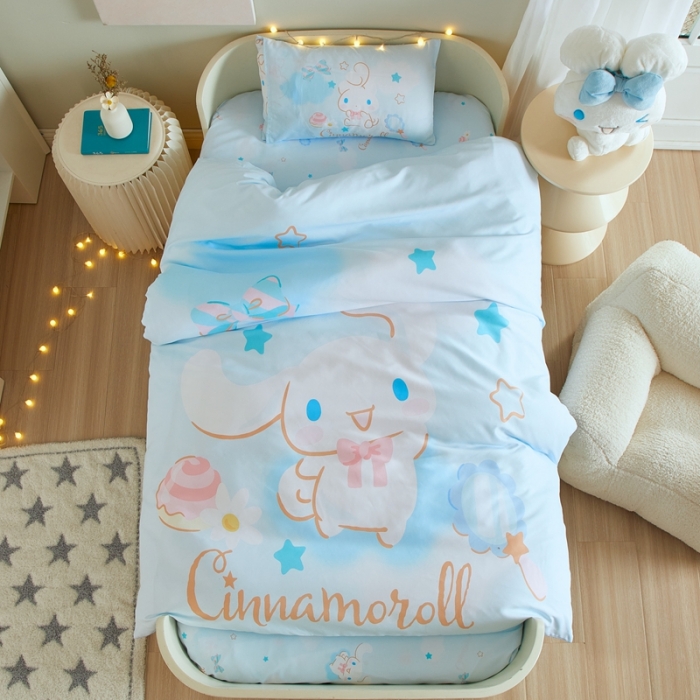 91家纺网 家纺一手货源 找家纺 蘭菲 2023新款幼儿园全棉印染三丽鸥全棉大版卡通三件套 果果