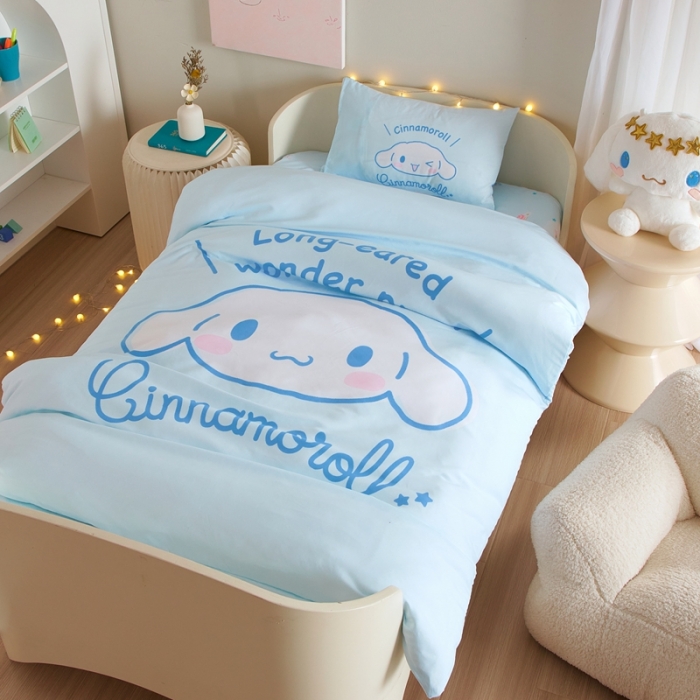 91家纺网 家纺一手货源 找家纺 蘭菲 2023新款幼儿园全棉印染三丽鸥全棉大版卡通三件套 肉包