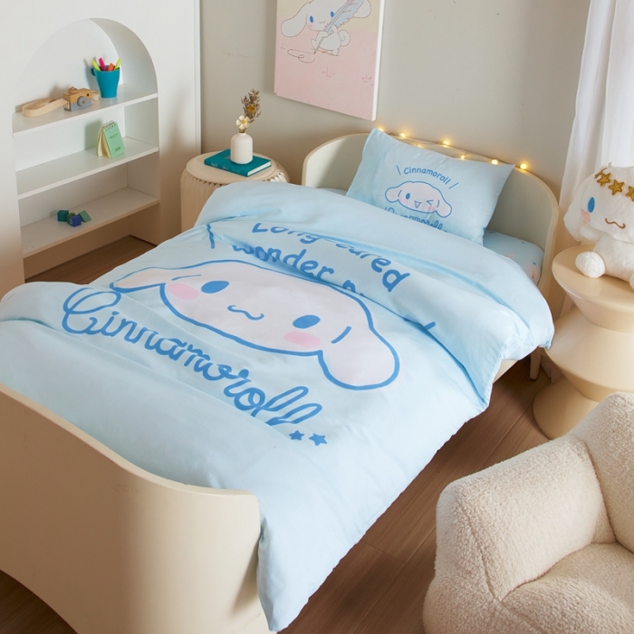 91家纺网 家纺一手货源 找家纺 蘭菲 2023新款幼儿园全棉印染三丽鸥全棉大版卡通三件套 肉包