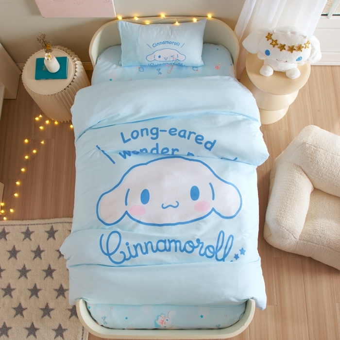 91家纺网 家纺一手货源 找家纺 蘭菲 2023新款幼儿园全棉印染三丽鸥全棉大版卡通三件套 肉包