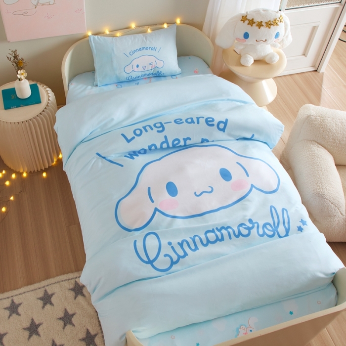 91家纺网 家纺一手货源 找家纺 蘭菲 2023新款幼儿园全棉印染三丽鸥全棉大版卡通三件套 肉包