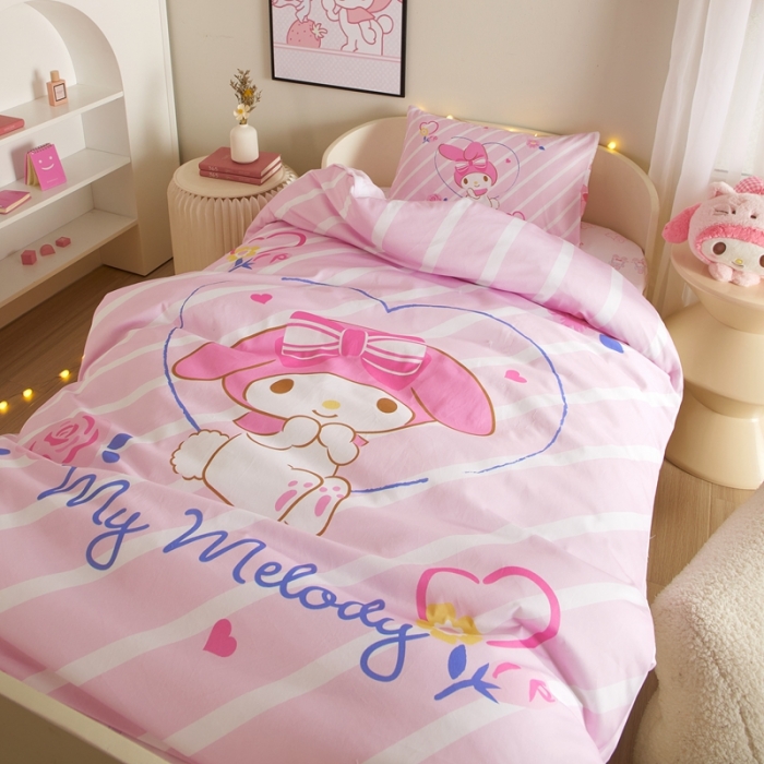 91家纺网 家纺一手货源 找家纺 蘭菲 2023新款幼儿园全棉印染三丽鸥全棉大版卡通三件套 天真