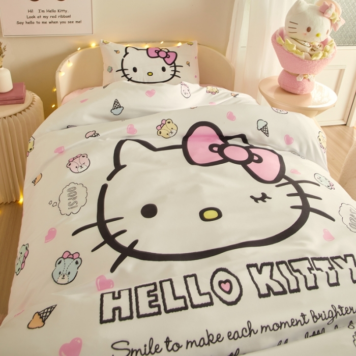 91家纺网 家纺一手货源 找家纺 蘭菲 2023新款幼儿园全棉印染三丽鸥全棉大版卡通三件套 甜品站