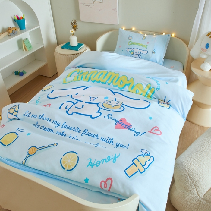 91家纺网 家纺一手货源 找家纺 蘭菲 2023新款幼儿园全棉印染三丽鸥全棉大版卡通三件套 圆宝