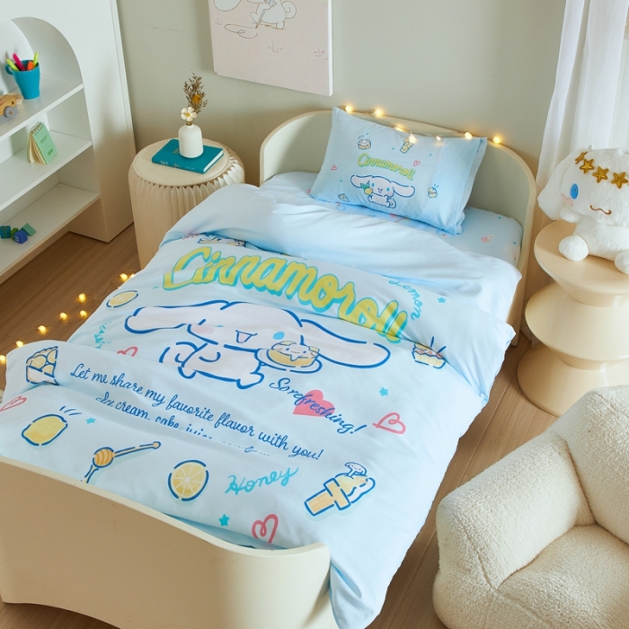 91家纺网 家纺一手货源 找家纺 蘭菲 2023新款幼儿园全棉印染三丽鸥全棉大版卡通三件套 圆宝