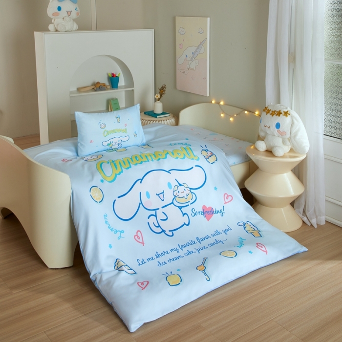 91家纺网 家纺一手货源 找家纺 蘭菲 2023新款幼儿园全棉印染三丽鸥全棉大版卡通三件套 圆宝