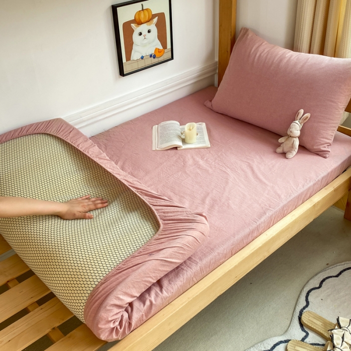 91家纺网 家纺一手货源 找家纺 恋人优选 2023新款纯棉水洗棉床笠 脏粉