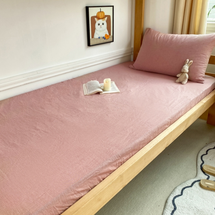 91家纺网 家纺一手货源 找家纺 恋人优选 2023新款纯棉水洗棉床笠 脏粉