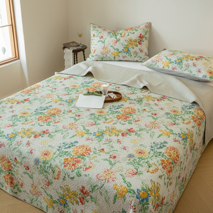 91家纺网 家纺一手货源 找家纺 （总）上喜 热卖双面全棉印花密绗床盖三件套