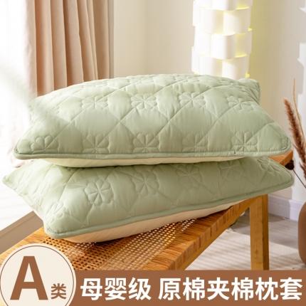91家纺网 家纺一手货源 找家纺 恬澳家纺 2024新款A类夹棉原棉风枕套 四叶草-豆绿