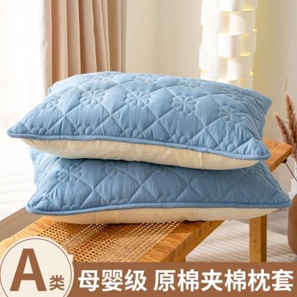 91家纺网 家纺一手货源 找家纺 恬澳家纺 2024新款A类夹棉原棉风枕套 四叶草-湖蓝
