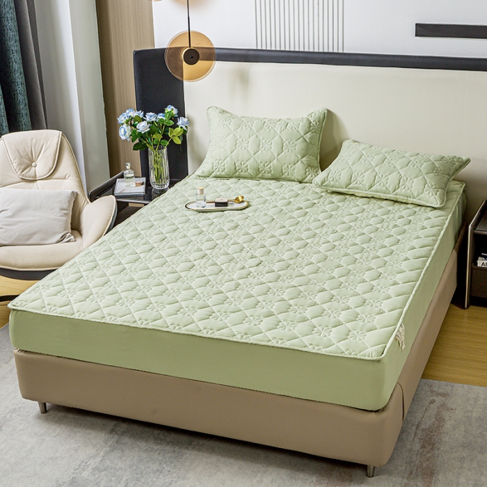 91家纺网 家纺一手货源 找家纺 恬澳 2024新款A类夹棉床笠轻奢风四叶草-青梅绿