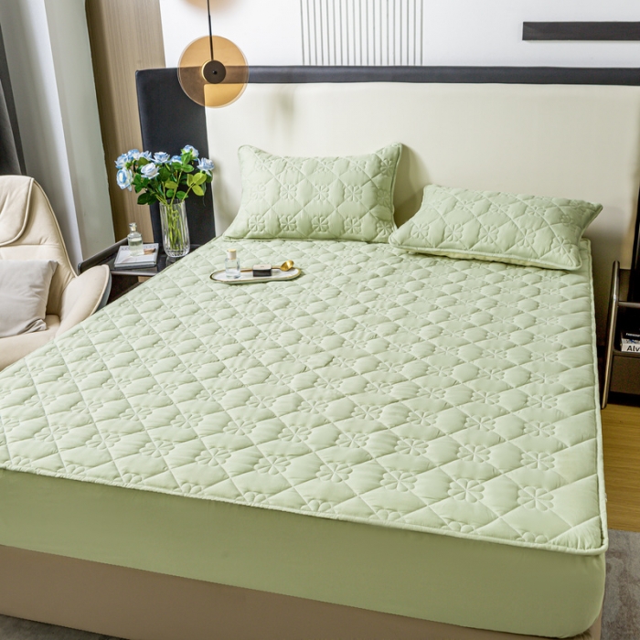 91家纺网 家纺一手货源 找家纺 恬澳 2024新款A类夹棉床笠轻奢风四叶草-青梅绿