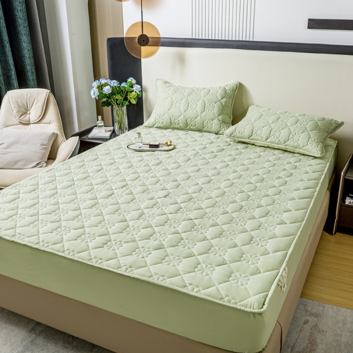 91家纺网 家纺一手货源 找家纺 恬澳 2024新款A类夹棉床笠轻奢风四叶草-青梅绿