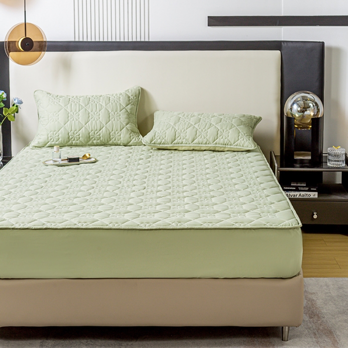 91家纺网 家纺一手货源 找家纺 恬澳 2024新款A类夹棉床笠轻奢风四叶草-青梅绿