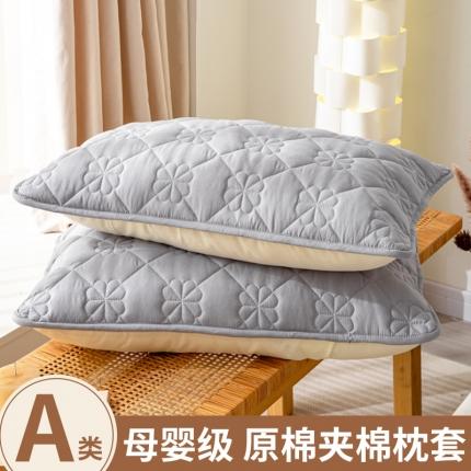 91家纺网 家纺一手货源 找家纺 恬澳家纺 2024新款A类夹棉原棉风枕套 四叶草-浅灰