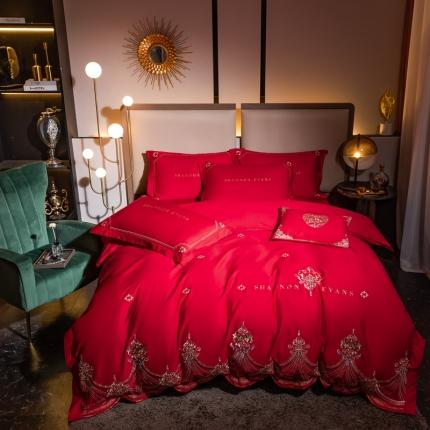 91家纺网 家纺一手货源 找家纺 总玖玖爱家纺 新款轻奢风120支贡缎长绒棉高精密刺绣婚嫁系列四件套