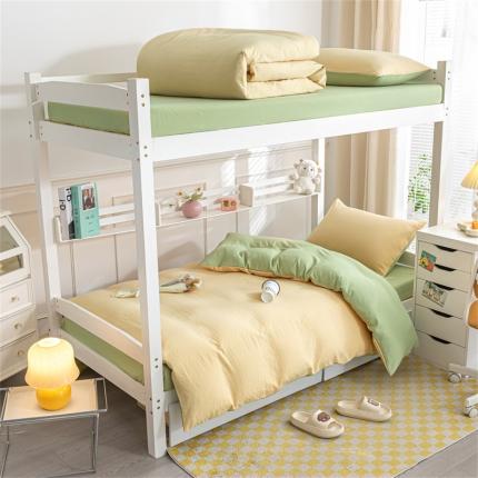 91家纺网 家纺一手货源 找家纺 （总）古吉梦 2024新款纯色-双拼水洗棉学生三件套