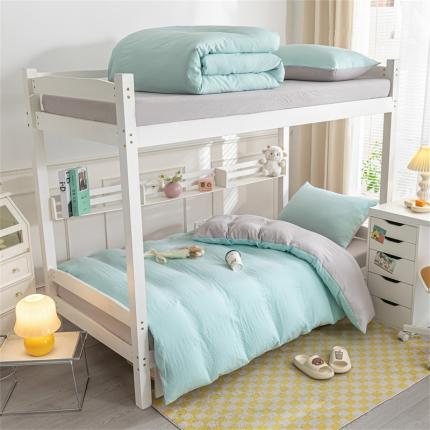 91家纺网 家纺一手货源 找家纺 古吉梦 2024新款纯色-双拼水洗棉学生三件套纯色-繁星蓝+山灰