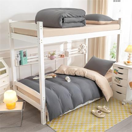 91家纺网 家纺一手货源 找家纺 古吉梦 2024新款纯色-双拼水洗棉学生三件套纯色-高级灰+奶茶