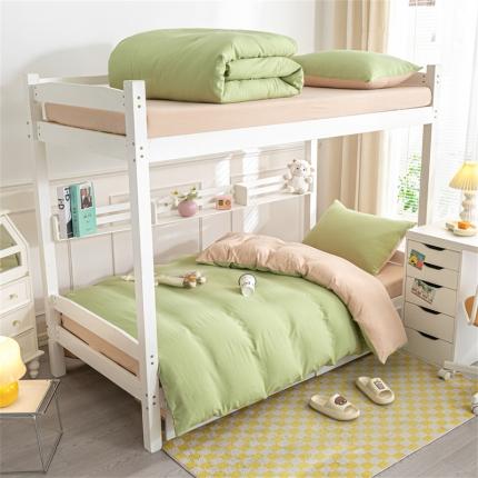 91家纺网 家纺一手货源 找家纺 古吉梦 2024新款纯色-双拼水洗棉学生三件套 纯色-果绿+奶茶