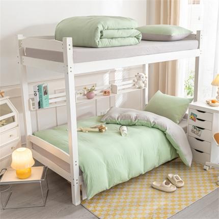 91家纺网 家纺一手货源 找家纺 古吉梦 2024新款纯色-双拼水洗棉学生三件套 纯色-灰绿+山灰