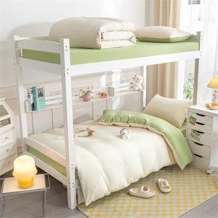 91家纺网 家纺一手货源 找家纺 古吉梦 2024新款纯色-双拼水洗棉学生三件套 纯色-奶昔白+果绿