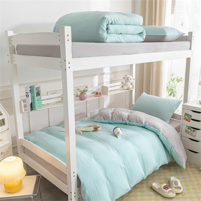 91家纺网 家纺一手货源 找家纺 古吉梦 2024新款纯色-双拼水洗棉学生三件套纯色-繁星蓝+山灰