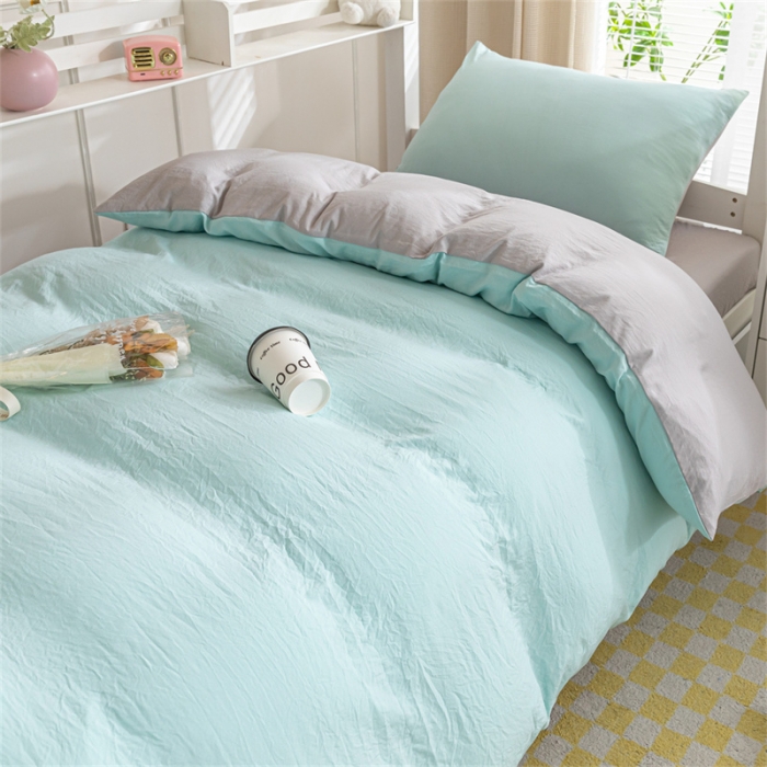 91家纺网 家纺一手货源 找家纺 古吉梦 2024新款纯色-双拼水洗棉学生三件套纯色-繁星蓝+山灰