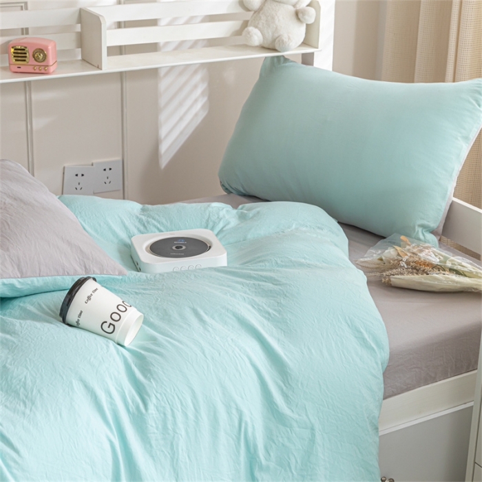 91家纺网 家纺一手货源 找家纺 古吉梦 2024新款纯色-双拼水洗棉学生三件套纯色-繁星蓝+山灰