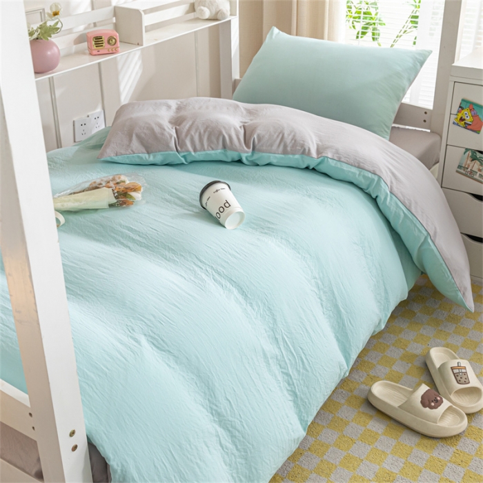 91家纺网 家纺一手货源 找家纺 古吉梦 2024新款纯色-双拼水洗棉学生三件套纯色-繁星蓝+山灰