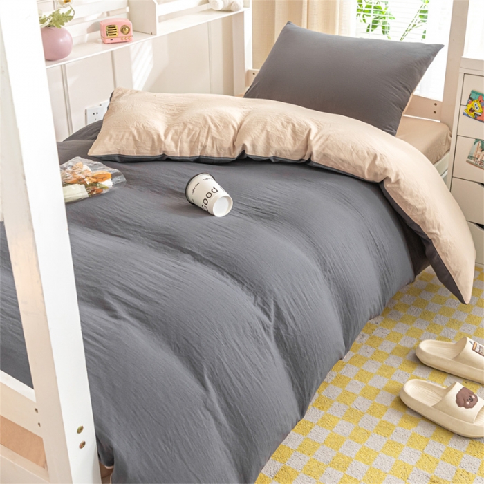 91家纺网 家纺一手货源 找家纺 古吉梦 2024新款纯色-双拼水洗棉学生三件套纯色-高级灰+奶茶