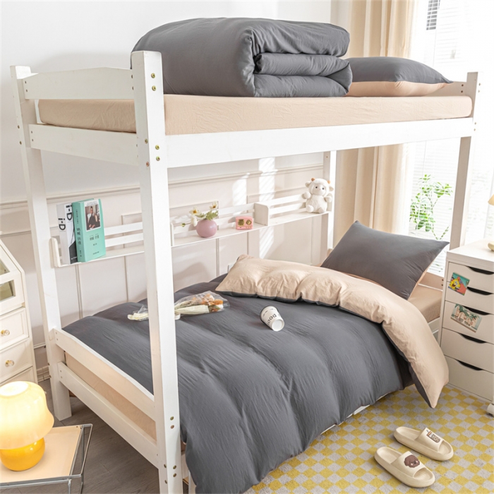 91家纺网 家纺一手货源 找家纺 古吉梦 2024新款纯色-双拼水洗棉学生三件套纯色-高级灰+奶茶