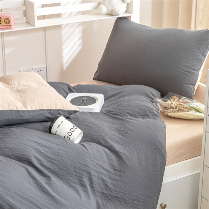 91家纺网 家纺一手货源 找家纺 古吉梦 2024新款纯色-双拼水洗棉学生三件套纯色-高级灰+奶茶