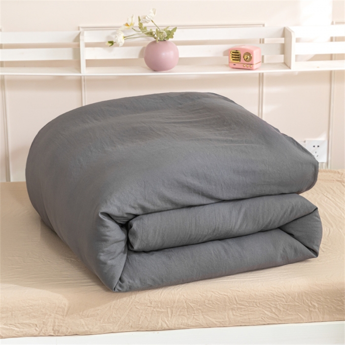 91家纺网 家纺一手货源 找家纺 古吉梦 2024新款纯色-双拼水洗棉学生三件套纯色-高级灰+奶茶