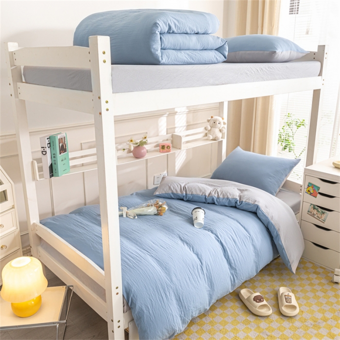 91家纺网 家纺一手货源 找家纺 古吉梦 2024新款纯色-双拼水洗棉学生三件套 纯色-海青+山灰