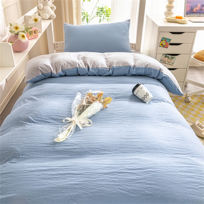 91家纺网 家纺一手货源 找家纺 古吉梦 2024新款纯色-双拼水洗棉学生三件套 纯色-海青+山灰