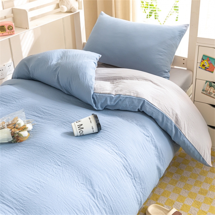 91家纺网 家纺一手货源 找家纺 古吉梦 2024新款纯色-双拼水洗棉学生三件套 纯色-海青+山灰