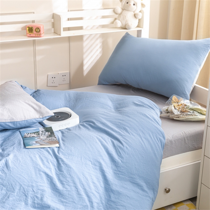 91家纺网 家纺一手货源 找家纺 古吉梦 2024新款纯色-双拼水洗棉学生三件套 纯色-海青+山灰