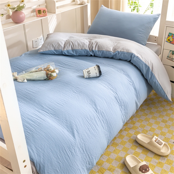 91家纺网 家纺一手货源 找家纺 古吉梦 2024新款纯色-双拼水洗棉学生三件套 纯色-海青+山灰