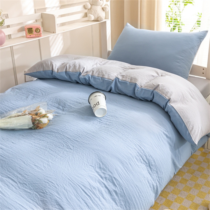 91家纺网 家纺一手货源 找家纺 古吉梦 2024新款纯色-双拼水洗棉学生三件套 纯色-海青+山灰