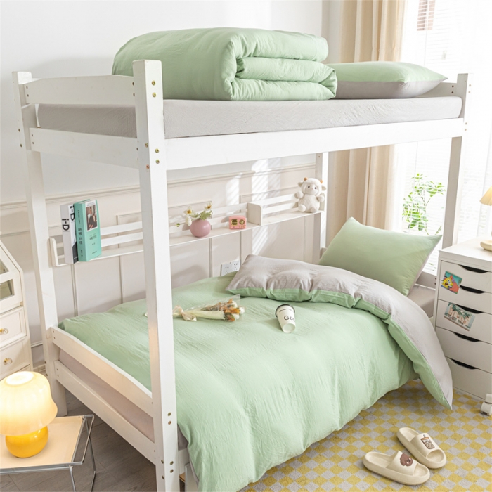 91家纺网 家纺一手货源 找家纺 古吉梦 2024新款纯色-双拼水洗棉学生三件套 纯色-灰绿+山灰