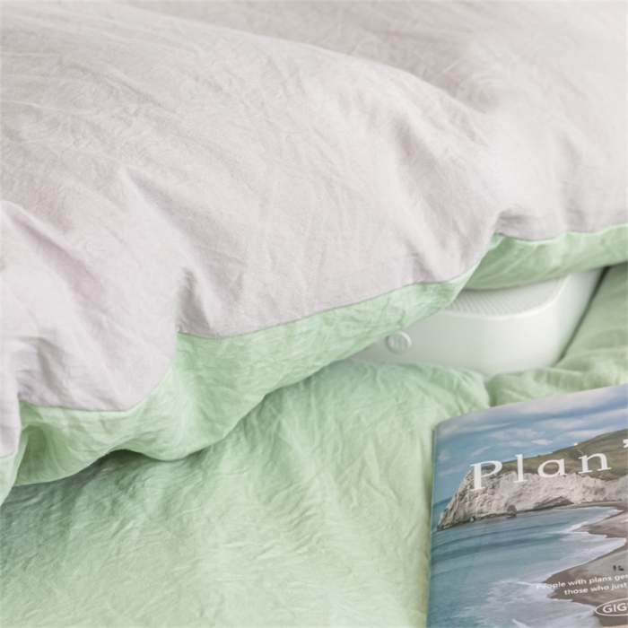 91家纺网 家纺一手货源 找家纺 古吉梦 2024新款纯色-双拼水洗棉学生三件套 纯色-灰绿+山灰