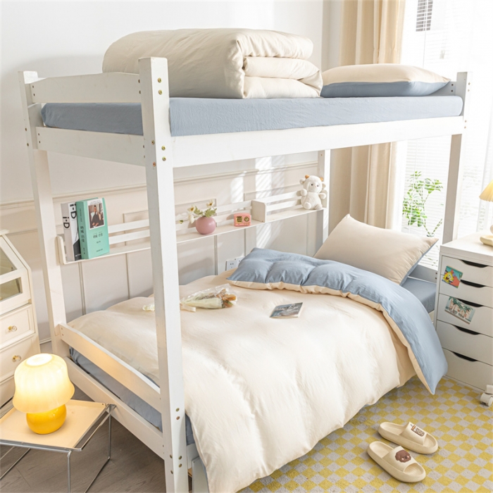 91家纺网 家纺一手货源 找家纺 古吉梦 2024新款纯色-双拼水洗棉学生三件套 纯色-奶昔白+海青