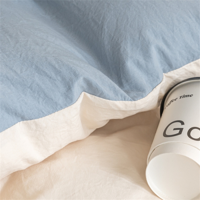 91家纺网 家纺一手货源 找家纺 古吉梦 2024新款纯色-双拼水洗棉学生三件套 纯色-奶昔白+海青