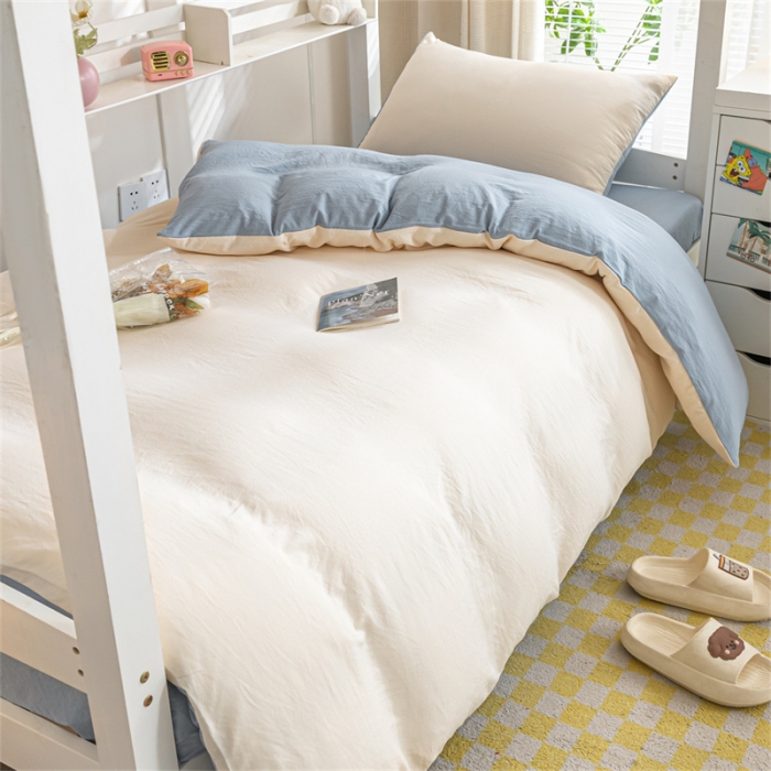 91家纺网 家纺一手货源 找家纺 古吉梦 2024新款纯色-双拼水洗棉学生三件套 纯色-奶昔白+海青