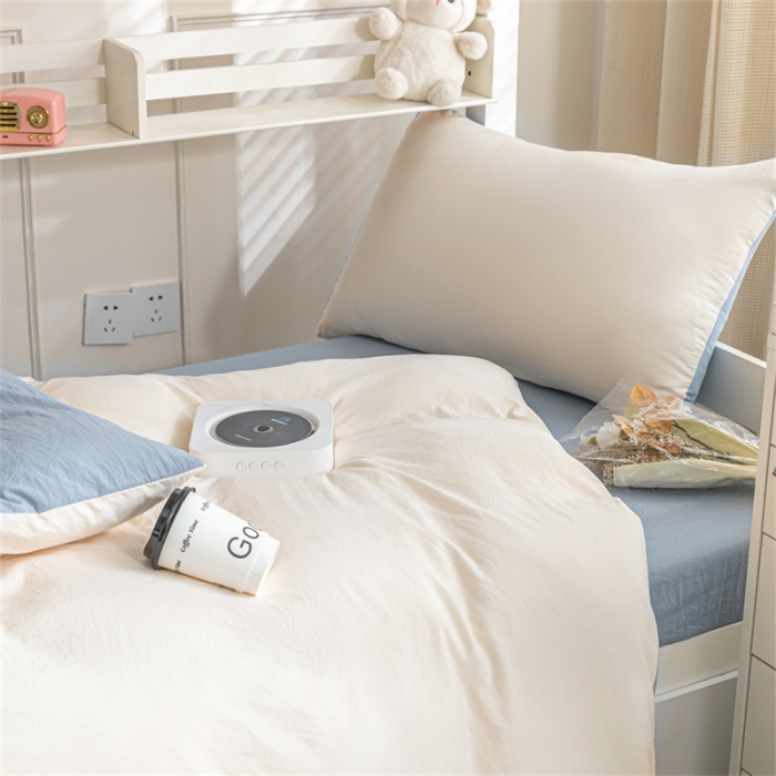 91家纺网 家纺一手货源 找家纺 古吉梦 2024新款纯色-双拼水洗棉学生三件套 纯色-奶昔白+海青