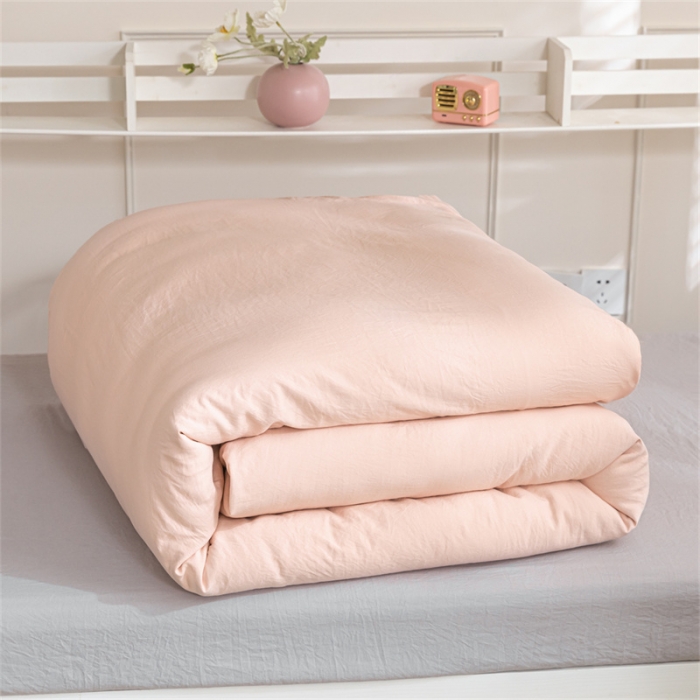 91家纺网 家纺一手货源 找家纺 古吉梦 2024新款纯色-双拼水洗棉学生三件套 纯色-奶油粉+山灰